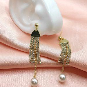 Aretes Strass elegantes cristales  cadenitas y perla