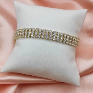 Brazalete luxury de 3 líneas de cristales blancos (18 cm largo)