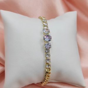 Brazalete luxury cadena dorada y cristales blancos (18 cm largo)
