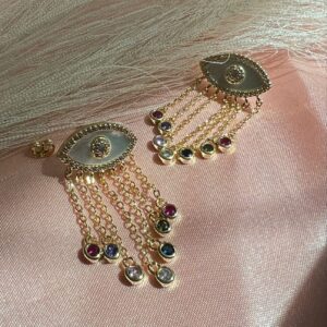 Aretes de ojo con cadenas con cristales luxury