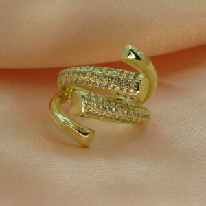 anillo maxi doble cruzado ajustable dorado con brillo