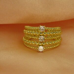 anillo maxi doble con piedras ajustable dorado