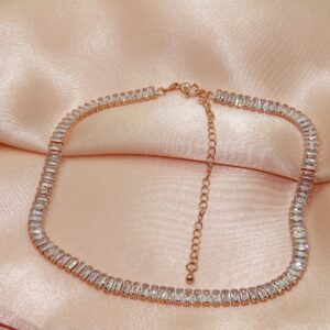 collar tennis rose gold con cristales alargados 33cm de largo y extensión de 10cm