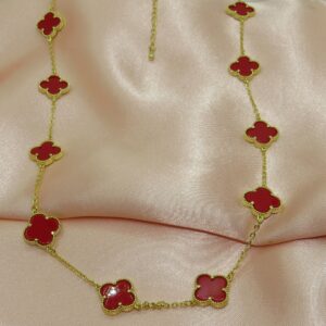 collar largo dorado de trébol rojo 88cm de largo con extensión incluida