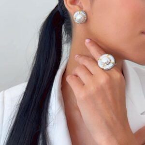 anillo ajustable plata  con brillo y perla