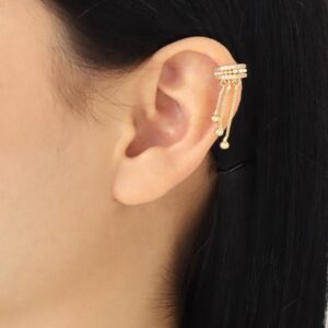 Ear cuff mini dorado con piedras y cadenas