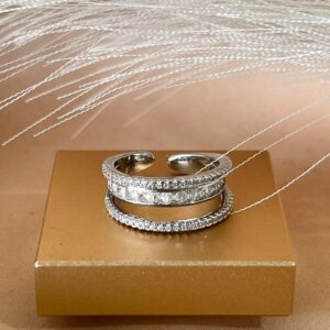 Anillo ajustable plateado tres línea de tenis y zircones con brillo