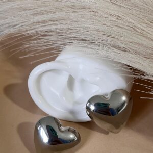 Aretes corazón plano grande plata