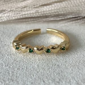 Anillo ajustable de corazón con zircones verdes