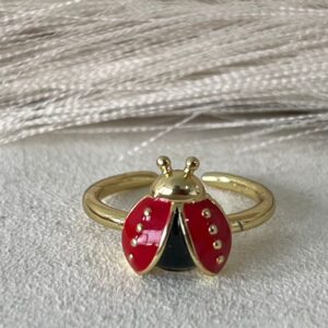 Anillo ajustable mariquita con negro