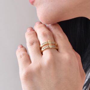 Anillo ajustable doble línea con brillo y cristales