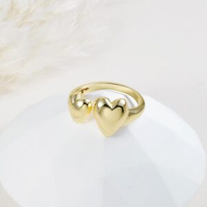 Anillo ajustable doble corazón liso dorado