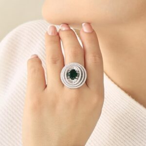 Anillo ajustable maxi plateado con piedra roja