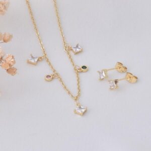 juego de collar con aretes de cristales de colores