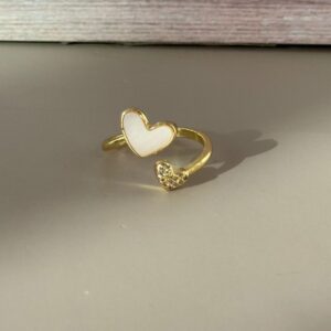 Anillo ajustable doble corazon de nacar
