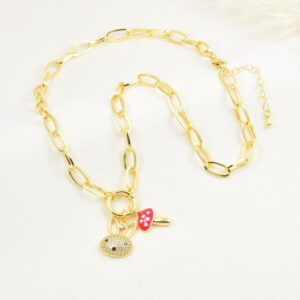 collar cadena eslabones con dije de hongo y conejo