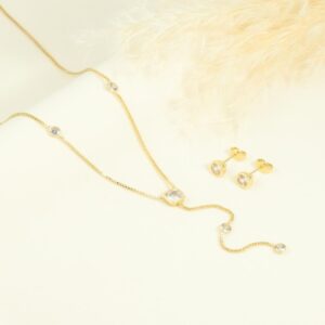 juego de collar con aretes de cristales cuadrados corbatín escote