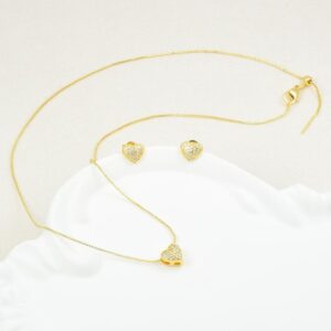 juego de collar con aretes corazón brillo mini