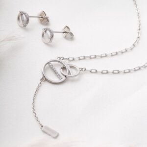 juego de collar con aretes plata corbatin