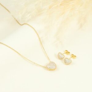 juego de collar con aretes corazón con brillo mediano