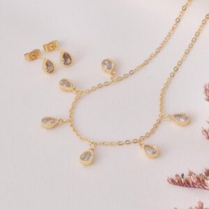 juego de collar con aretes de cristales en gota
