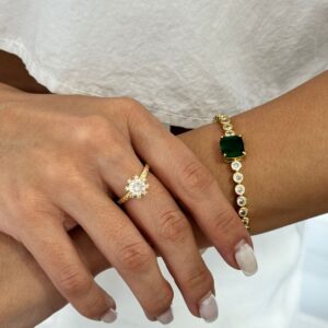 Anillo ajustable de piedra con brillo, dorado