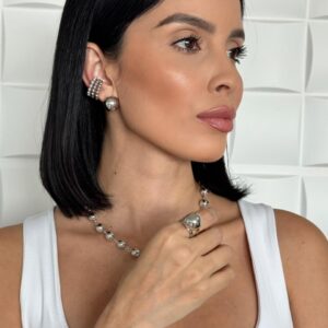 Anillo ajustable de balín plateado