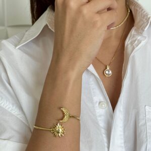 Brazalete de sol y luna, dorado