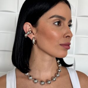 Collar, Gargantilla de balín con cadena grande plateado