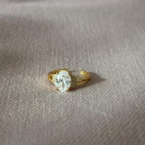 Anillo ajustable de piedra ovalada con brillo, dorado