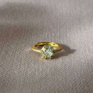 Anillo ajustable de piedra de hexágono con brillo, dorado