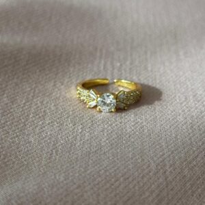 Anillo ajustable de piedra con brillo, dorado