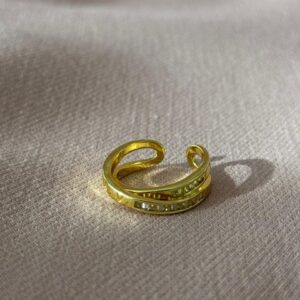 Anillo ajustable de línea de brillo y con número romano, dorado