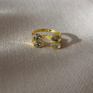 Anillo ajustable de cuatro gotas con brillo, dorado