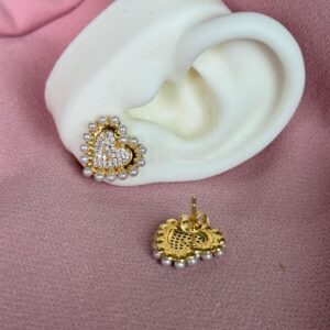Aretes Topos de corazón con perlitas y brillo