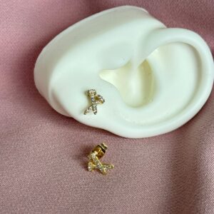 Aretes Topos mini de doble clavo con brillo