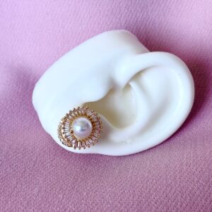 Aretes Topos de perla con brilla alrededor