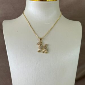 Collar ajustable con dije de perro dorado con brillo