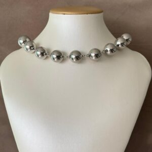 Collar, Gargantilla de balín con cadena grande plateado