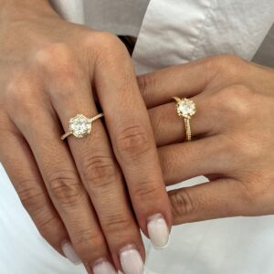 Anillo ajustable de piedra de hexágono con brillo, dorado