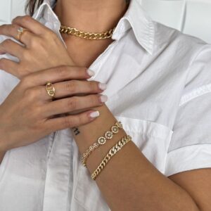 Pulsera ajustable de florecita con brillo, dorado